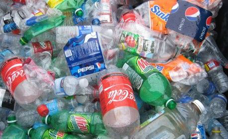 Discarded plastic soda bottles from major supplies