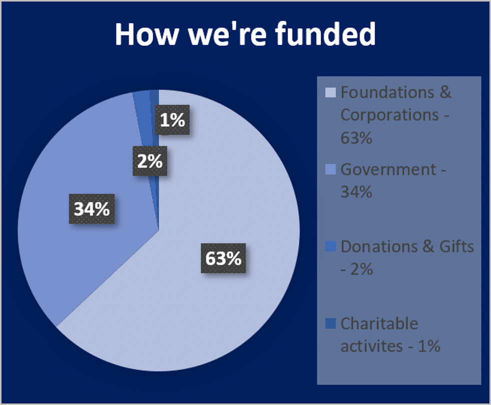 A pie chart showing the breakdown of where the Blue Ventures funding comes from.